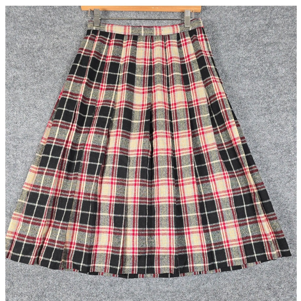 VTG MJ Concepts in Sportswear Plaid Pleated Midi Skirt Women Size 9 Wool Blend